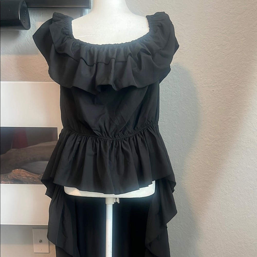 Elegant Black Ruffled Women's Off The Shoulder Top